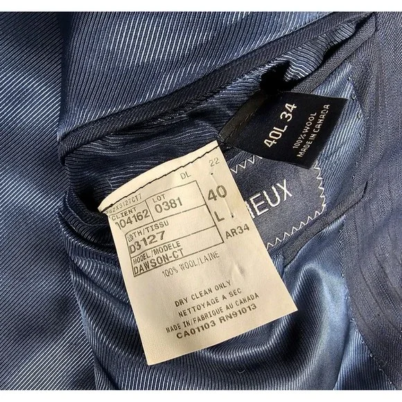 Daniel Cremieux Loro Piana Dawson 40L Super 130s Wool Blue Stripe Blazer Jacket